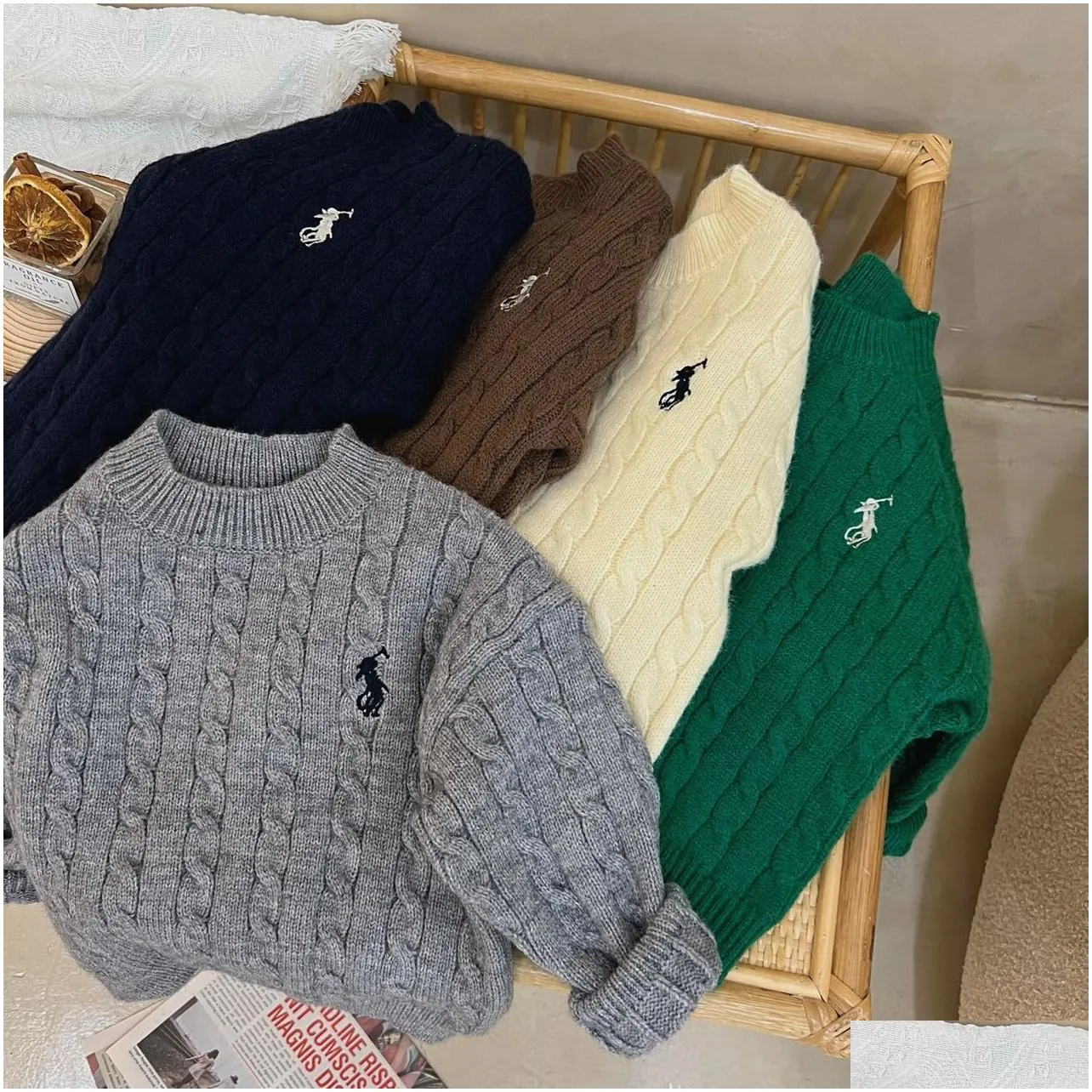 Pullover New Cotton Kids Sweaters Knitted Retro Plover Winter Autumn Boys Girl Cardigan O Neck Children Solid Sweater 2-7T Drop Delive Dhdaf