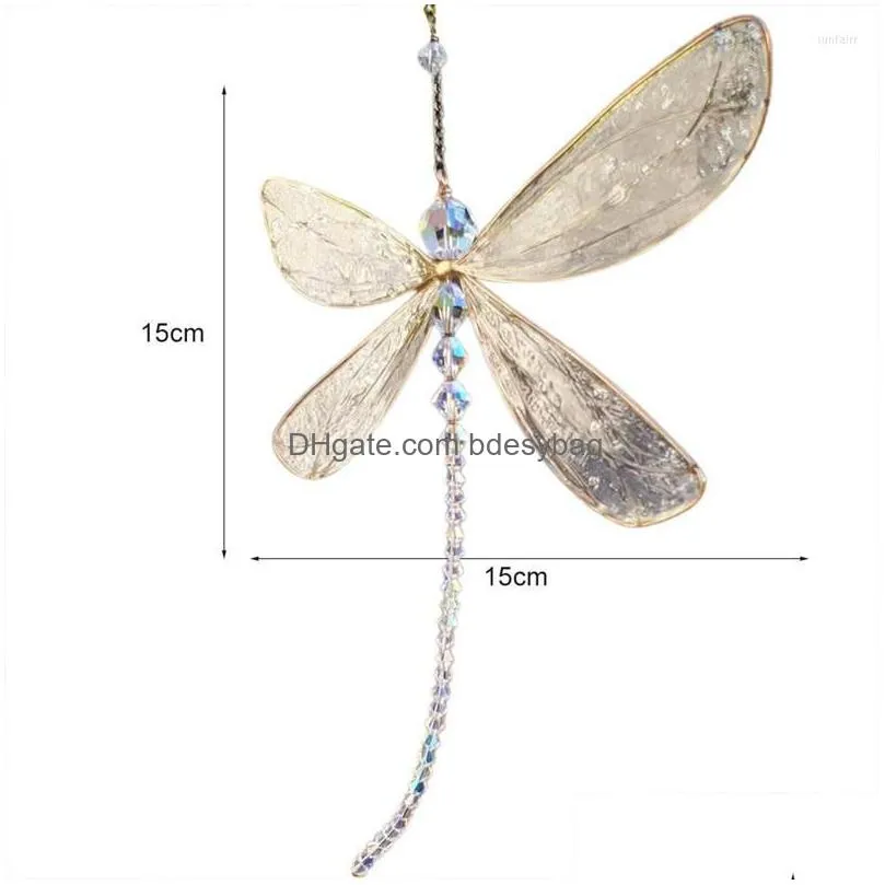 decorative figurines hanging glitter fantasy dragonfly crystal suncatcher wind chime pendant for garden wedding car decor