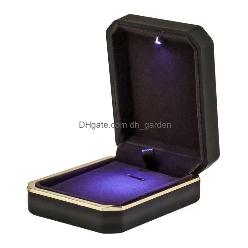 3 colorluxury bracelet square velvet ring case jewelry gift box with led light for proposal engagement wedding