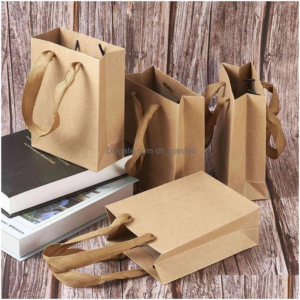 10pcs high quality rectangle kraft paper pouches gifts bag with nylon thread handle fashionable party shoes gift shopping bags