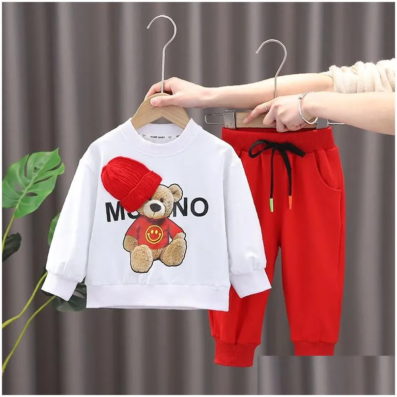 Clothing Sets 2022 Spring Children Outfits Autumn Baby Boys Girls Clothing Sets Toddler Kids Sportswear Infant Cartoon Bear T Drop Del Dhjfm