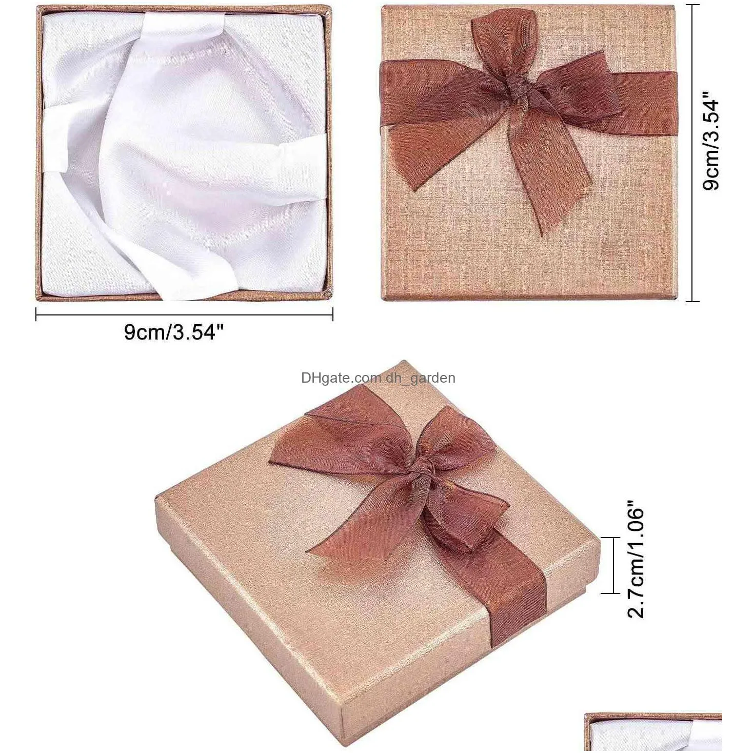 6pcs valentines day gifts square bowknot organza ribbon cardboard bracelet bangle jewelry packaging boxes case 9x9x2.7cm