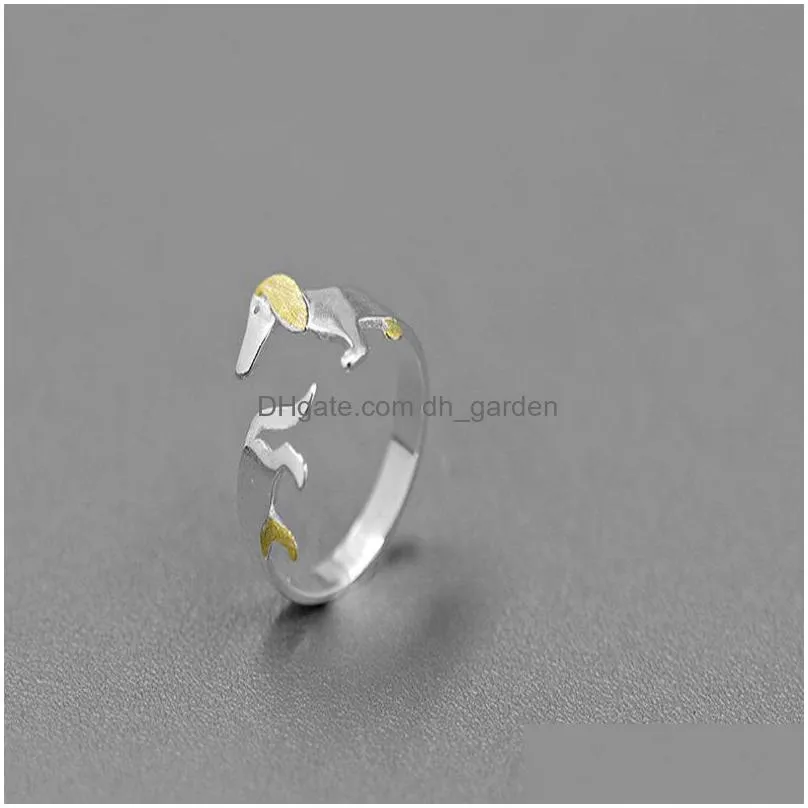 inature cute dachshund dog adjustable ring 925 sterling silver open rings for women