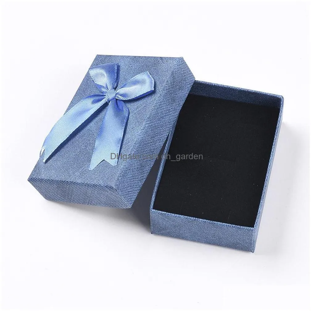 24pcs sweet bowknot gift box rectangle cardboard jewelry boxes container earrings necklace bracelet display case with sponge pad