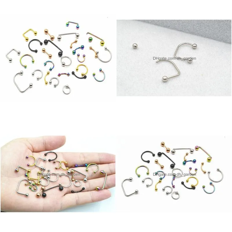100pcs/lot piercing jewelry stainless steel body jewelry for lip/labret/eyebrow/horeshoes/nipple mix styles 16g