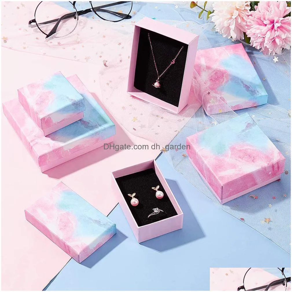 box gift cardboard boxes for ring necklace earring jewelry gifts packaging with black sponge inside 18pc/24pc