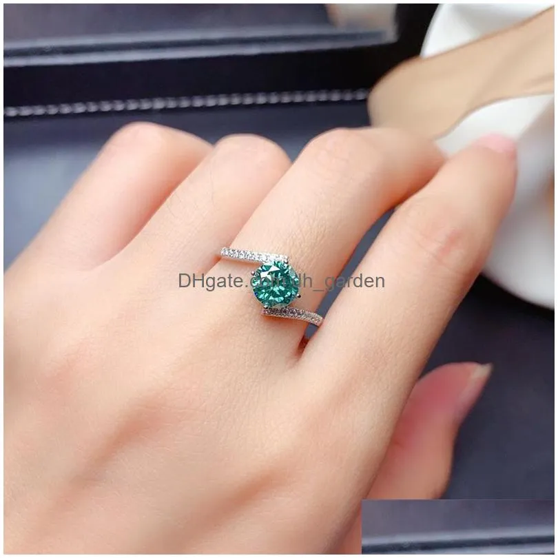 green moissanite ring 1ct vvs 6.5mm lab blue diamond fine jewelry for women anniversary payty gift real s925 sterling silver