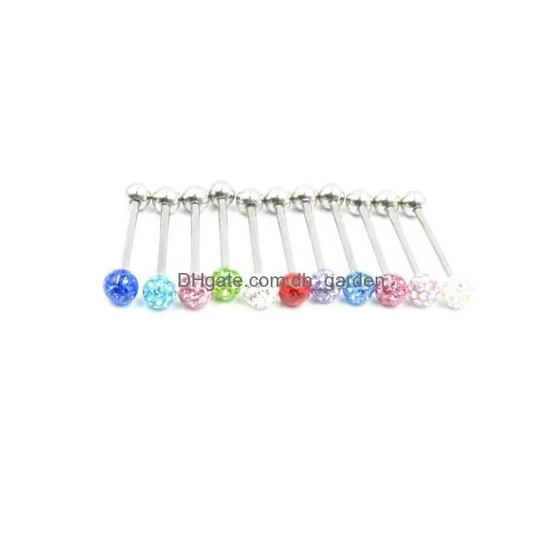 50pcs body jewelry piercing full gems tongue ring barbells nipple shield bar 14g1.6mmx19mmx6mm mix nice colors