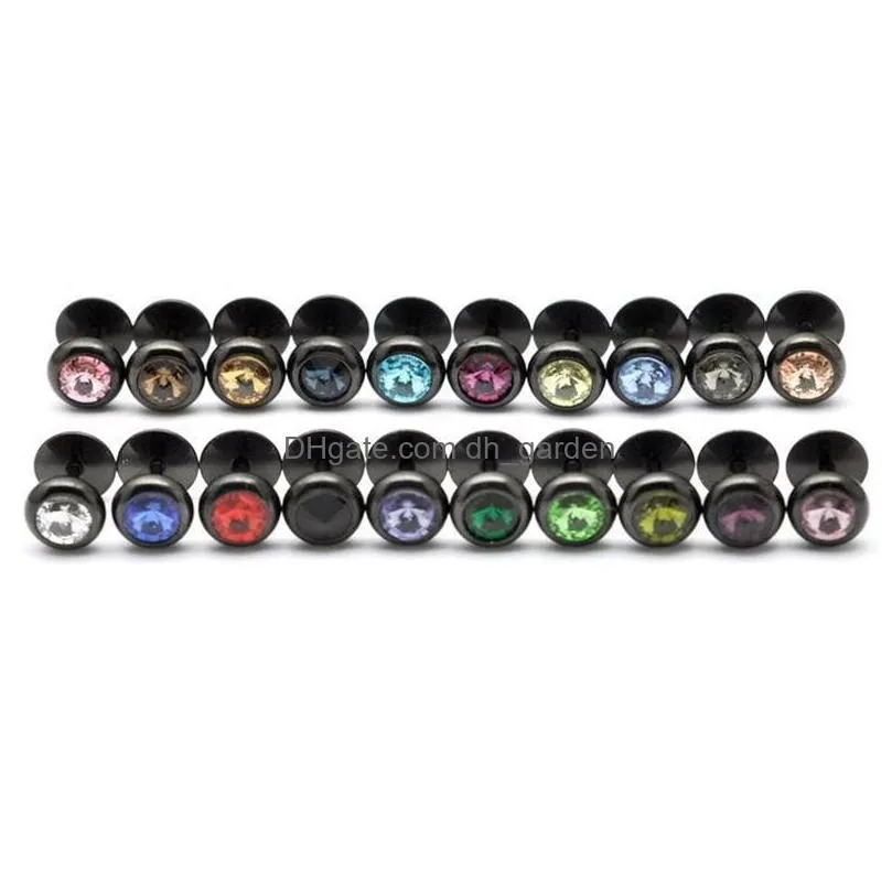 whole mixed 20colors dumbbell tongue rings 200pcs crystal stone fake plug cheater earring body jewelry