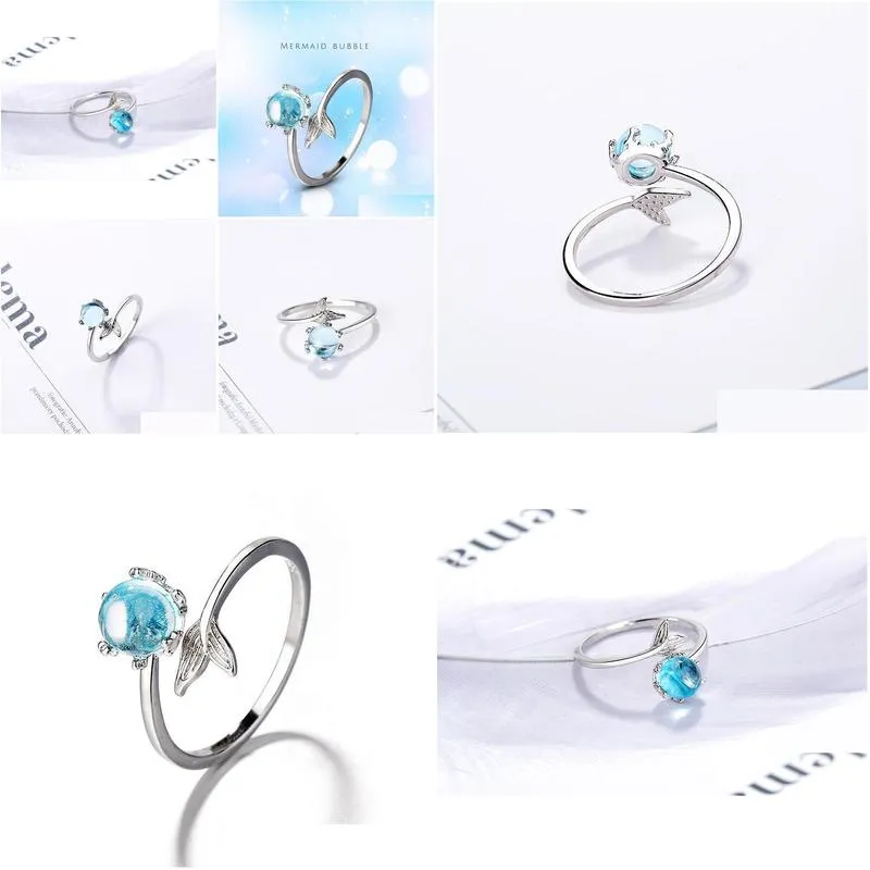 wedding rings zhenkerou blue crystal mermaid bubble open for women creative fashion jewelry