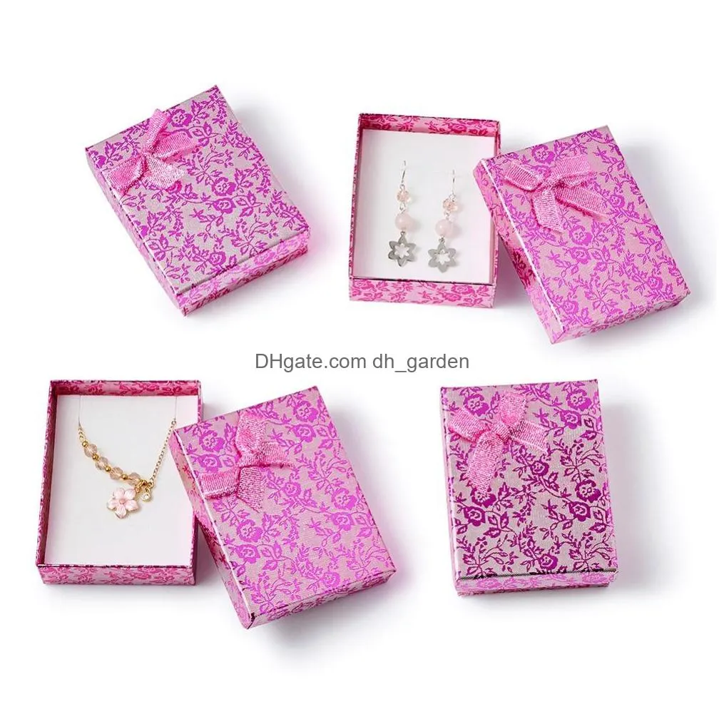 12pcs rectangle cardboard jewelry set boxes for necklaces pendants with bowknot and sponge pearlpink 93x72x29mm