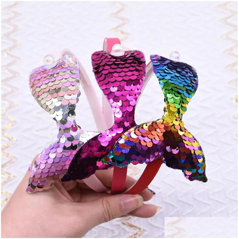 cute sequins headbands for girls rainbow mermaid pearls hair bands korea fashion headdress 8 colors