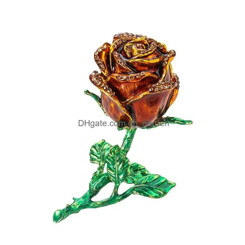 creative alloy rose flower jewelry storage box faux diamond rings earrings case b36d