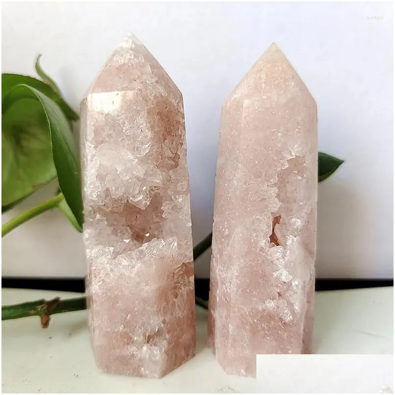 decorative figurines natural pink amethyst crystal tower wand point mineral room decoration stones energy spiritual meditation and