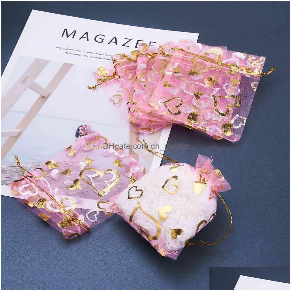 pandahall 500pcs heart printed organza gift bags rectangle for jjewelry packing mixed color 12x10cm