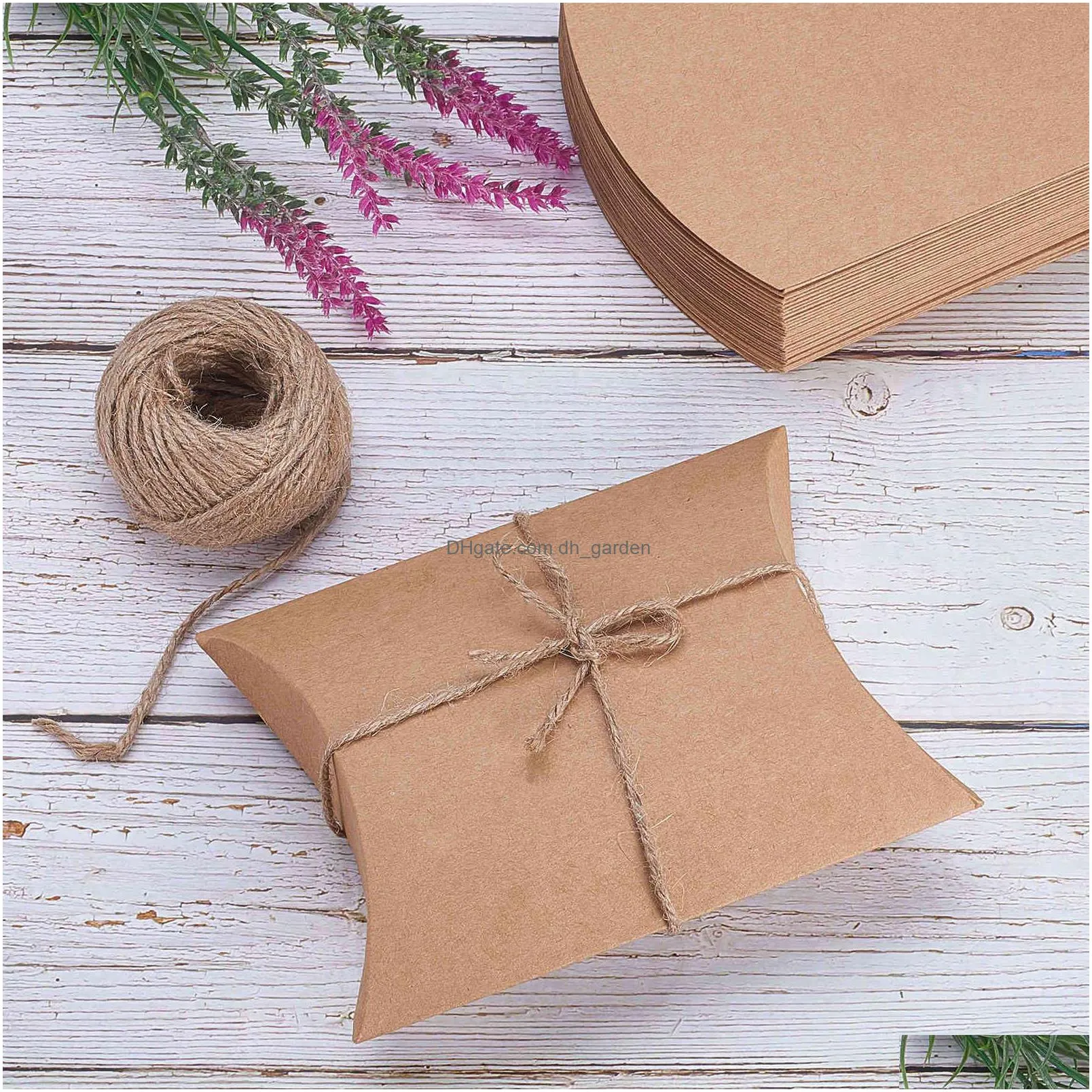 30pcs brown kraft paper pillow candy boxes with hemp cord jute twine for wedding favors baby shower birthday party supplies