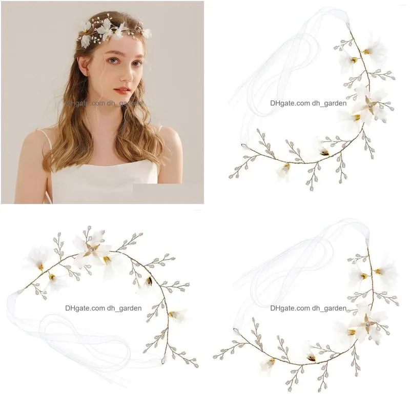 Other Fashion Accessories Headpieces Pearls Hair Hoop For Women Nonslip Stability Floral Headwear With Ribbons Banquet Weddi Dhgarden Dhzar