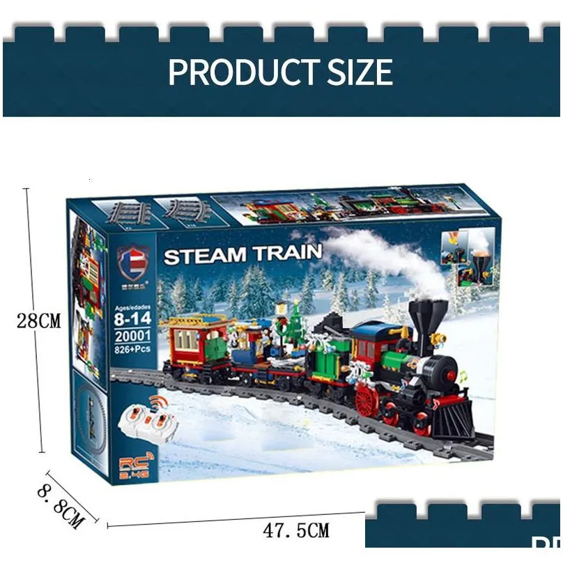 blocks 826 pcs christmas winter holiday train set railway track toys 2.4g rc steam train building blocks bricks toys for kids xmas gift