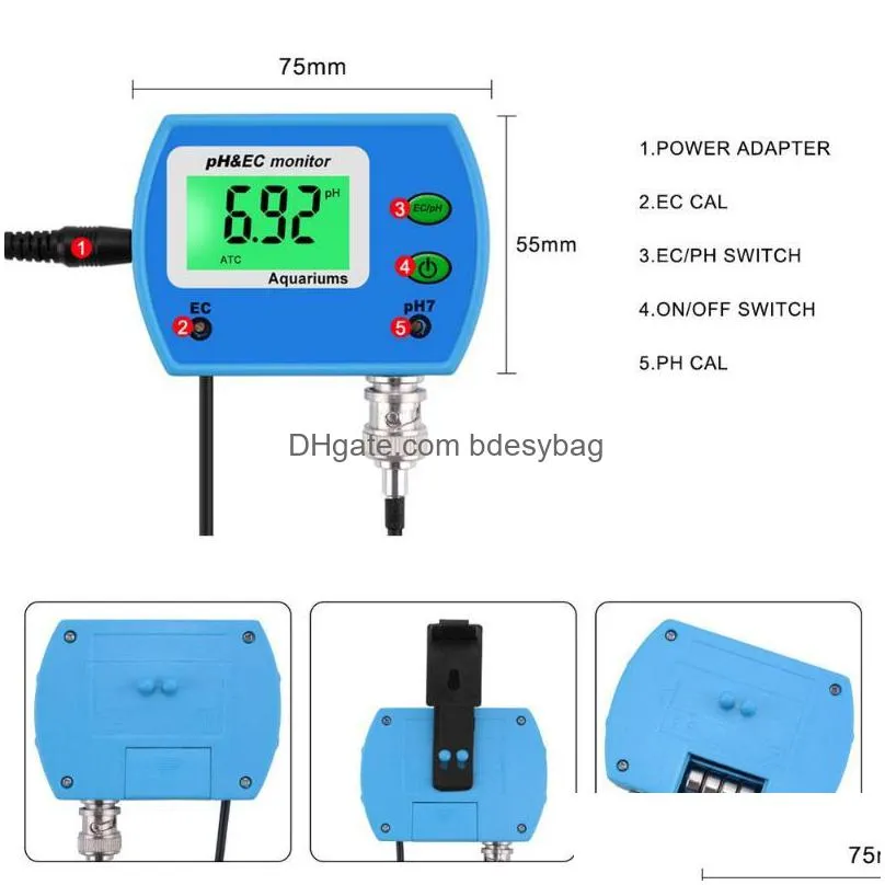 professional 2 in 1 digital ph meter ec meter for aquarium multiparameter water quality monitor online ph/ec monitor acidometer