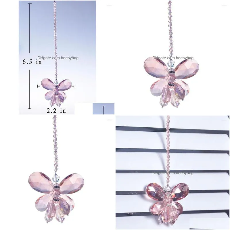 garden decorations h d pink chandelier crystals butterfly chakra hanging suncatcher rainbow maker rearview mirror car charms wedding