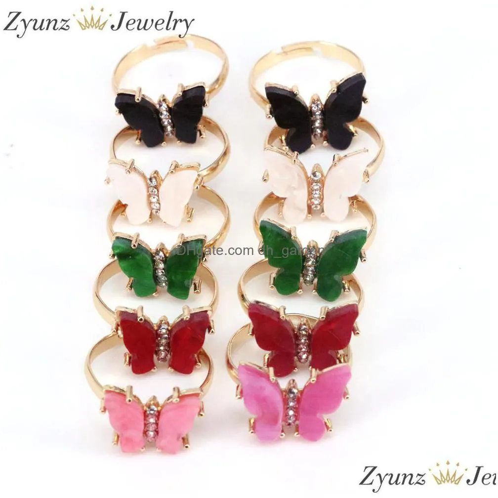 10pcs fashion multicolor butterfly rings for woman resin ring wedding jewelry party accessories