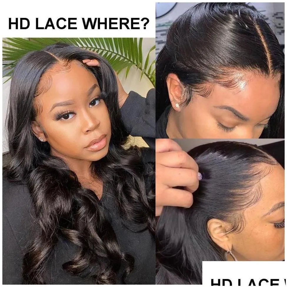 Human Hair Wigs Remy Baby Pre Plucked Body Wave Lace Front Wig 13X4 Hd Transparent Frontal Preplucked Closure Brazilian Drop Deliver