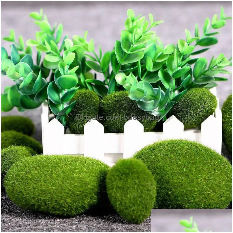 garden decorations promotion 20 pieces 2 sizes green artificial moss rocks decorative faux covered stones