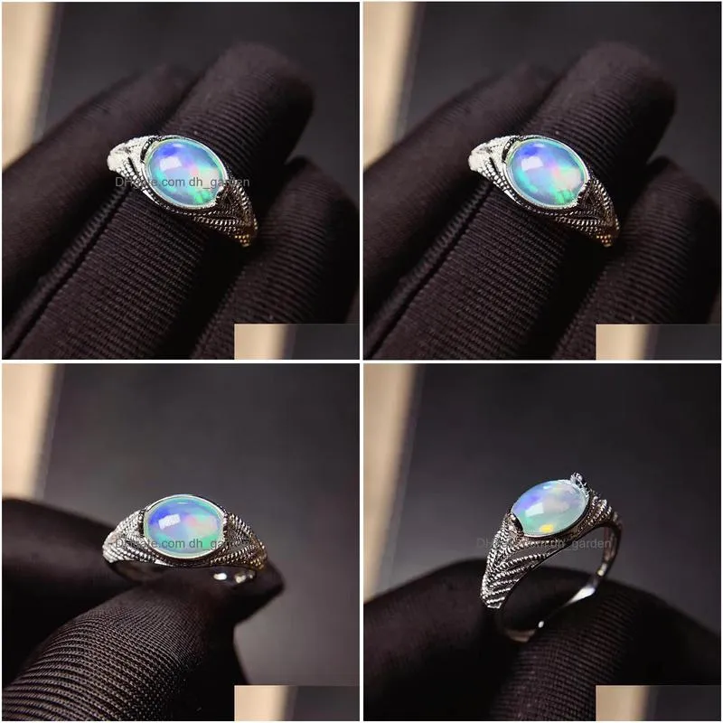 leechee opal ring 7x9mm natural colorful gemstong jewelry for women birthday gift real 925 solid sterling silver ship