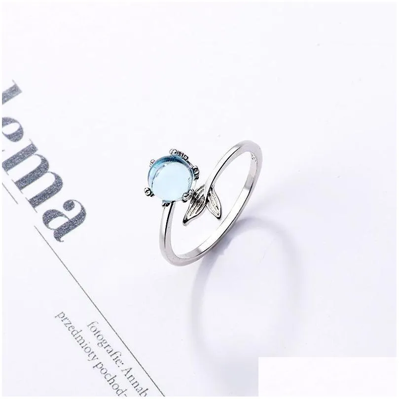 wedding rings zhenkerou blue crystal mermaid bubble open for women creative fashion jewelry