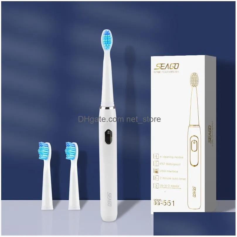 toothbrush seago sonic electric toothbrush rechargeable 4 modes with 3 replaceable brush heads 2 min smart timer portable for travel gift
