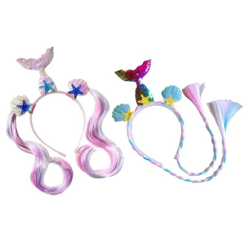 bandanas mermaid hair headbands kids accessoriesrainbow hairbands headdress tail party shell headpieces pearl headband fake decor