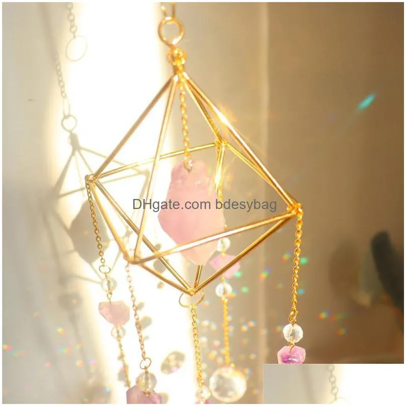 garden decorations crystal light catching jewelry pendant wind chime diamond ab colored lighting ball bead frame natural stone