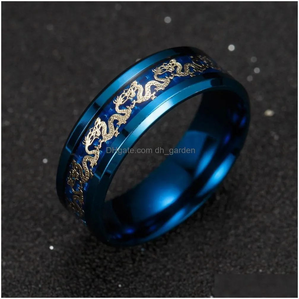 titanium steel dragon rings black and blue mans gifts wedding band jewelry size 612