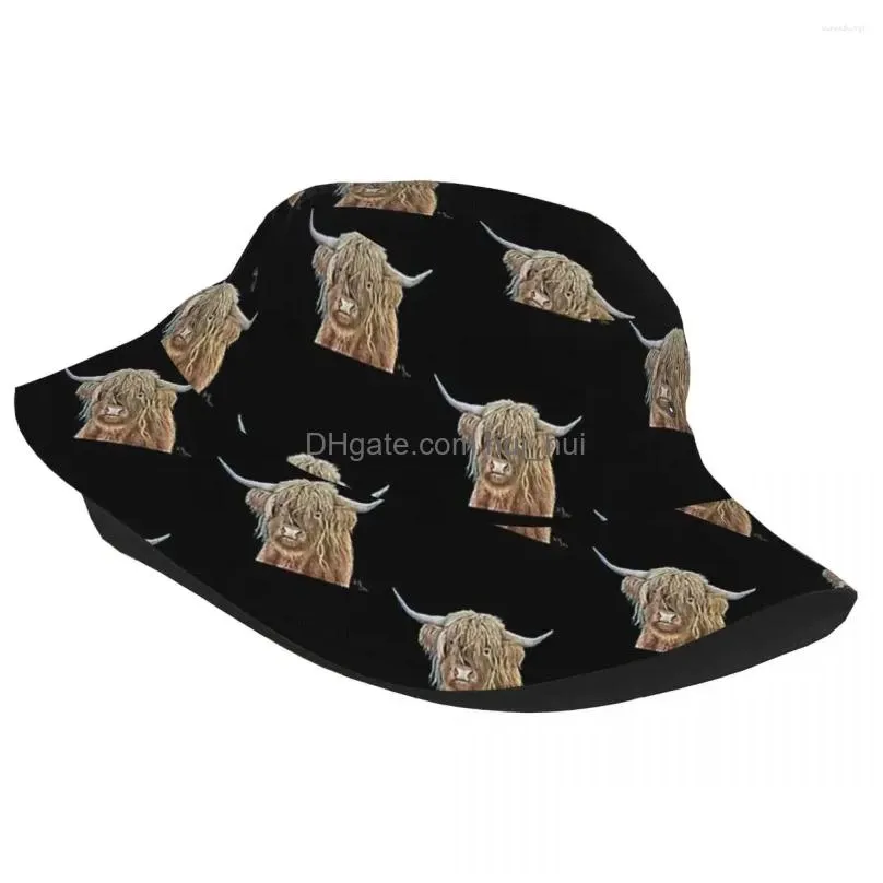 berets highland cow scotland bob hats summer travel headwear merch cute animal fisherman cap for hiking women men ispoti packable