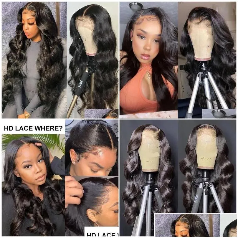 Human Hair Wigs Remy Baby Pre Plucked Body Wave Lace Front Wig 13X4 Hd Transparent Frontal Preplucked Closure Brazilian Drop Deliver