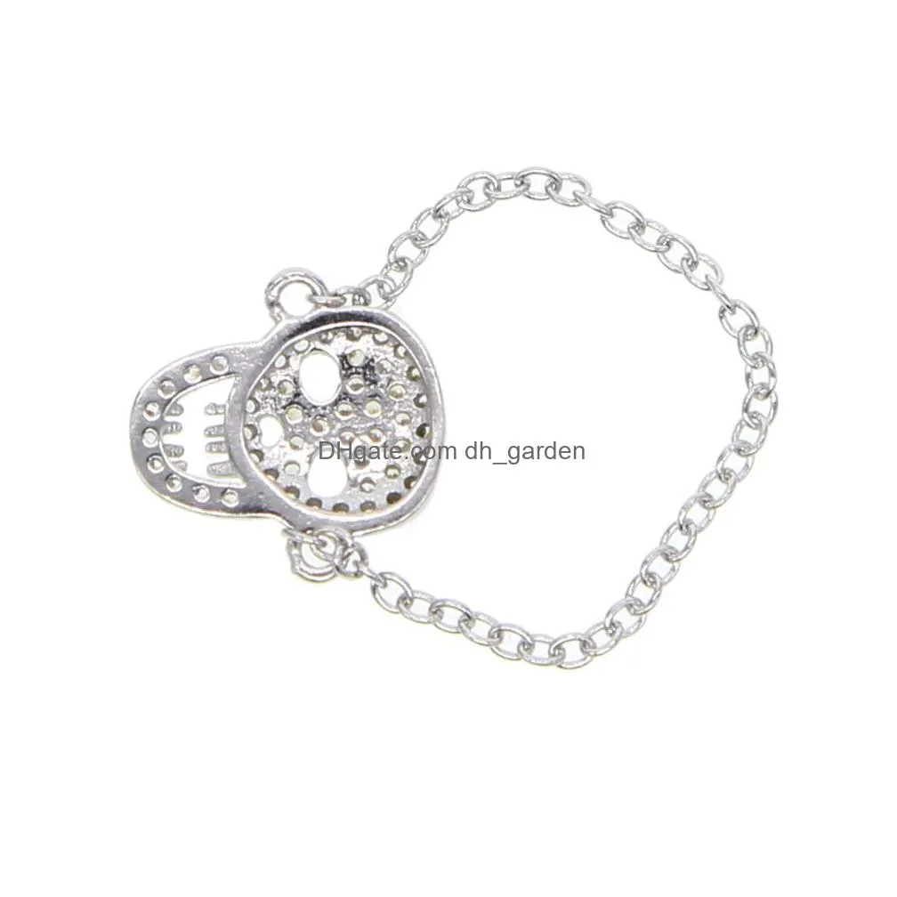 cool hiphop rock women jewelry micro pave cz skull charm delicate chain 925 sterling silver high quality minimal ring