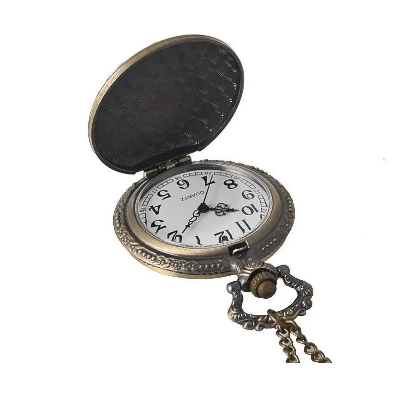 Pocket Watches Pocket Watches 9076Large Quartz Watch Bronze Nostalgic Retro With Necklace Thun22 Drop Delivery Watches Dhdvb