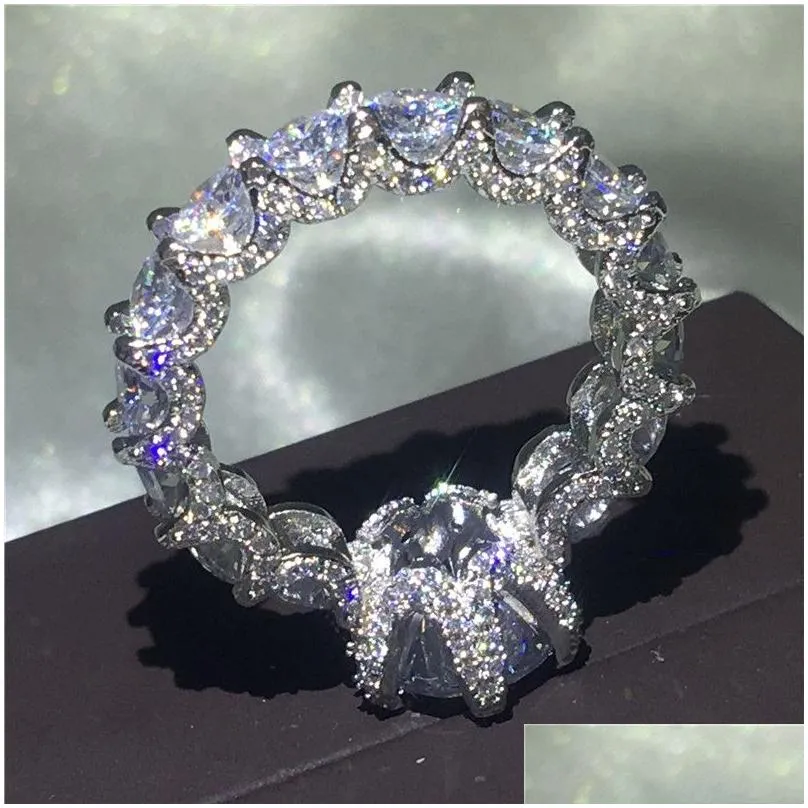 Wedding Rings Choucong Unique Vintage Jewelry 925 Sterling Sier Big Round Cut White Topaz Cz Diamond Promise Women Wedding Bridal Ring Dhdjz