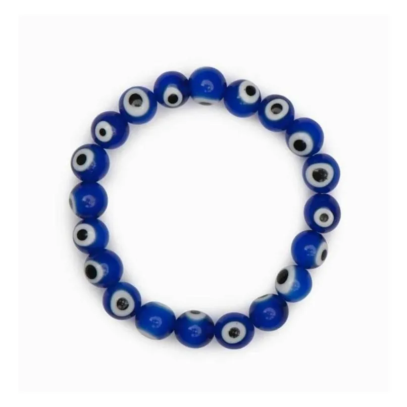 Charm Bracelets 20Pcs/Lot Glass Blue Evil Eye Beaded Bracelet Women Men Elastic Thread Stretch Greek Jewelry Drop Delivery Jewelry Bra Dhq6P
