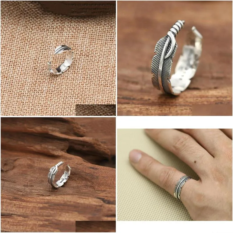 Band Rings 925 Sterling Sier Feather Engagement Tail Ring Men Women Fashion Fine Jewelry Wholesale Drop Delivery Jewelry Ring Dhxf1