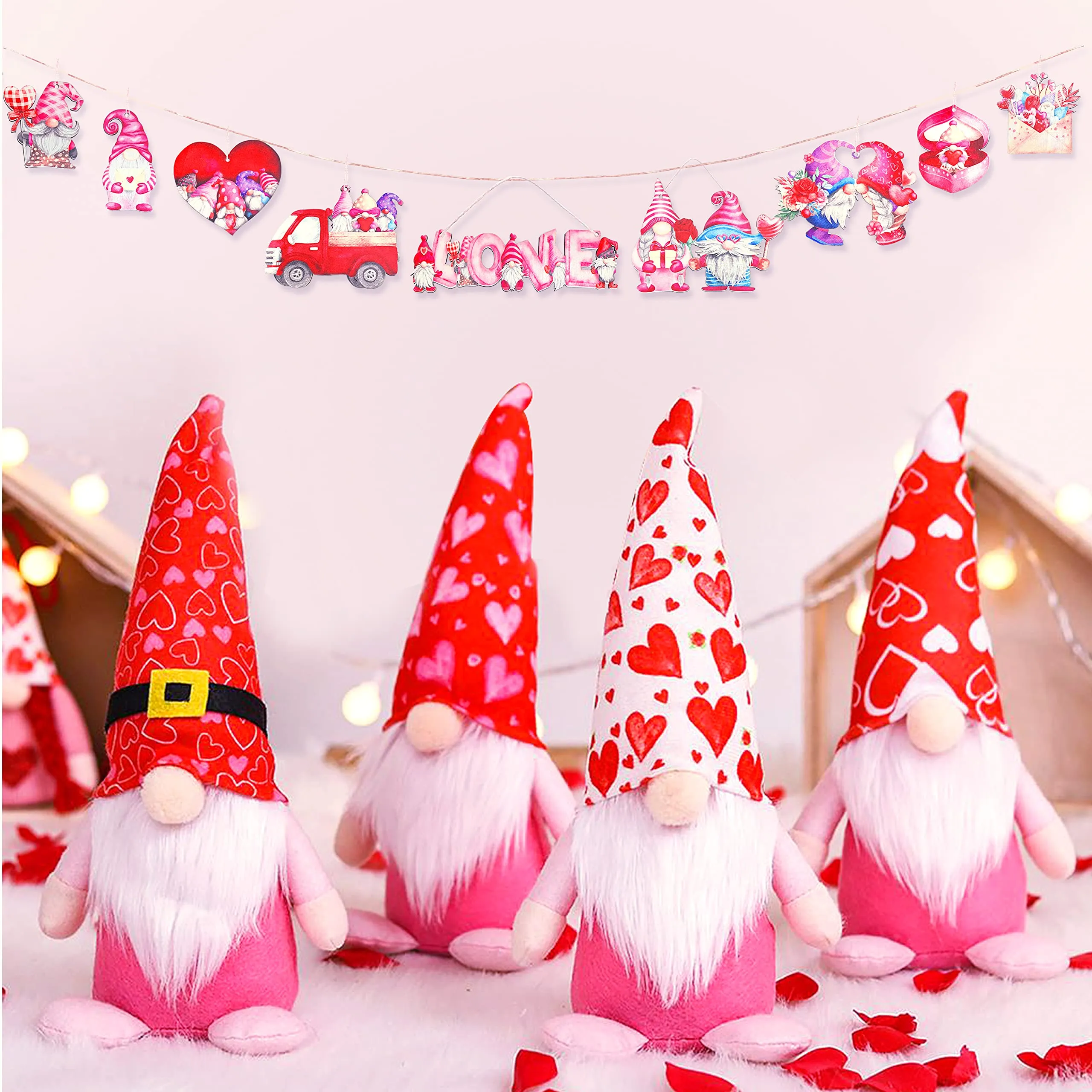 valentines day decorations gnome tree ornaments love sign adorable gnome couple red truck heart wooden happy valentines ornaments banner pendant for valentines day party decorations supplies