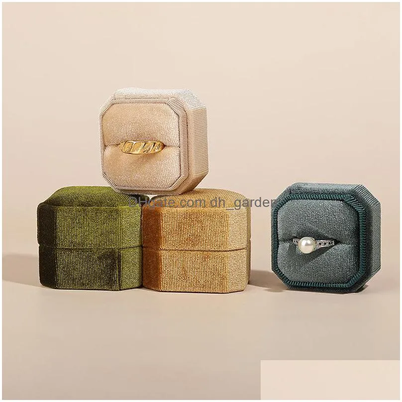 Jewelry Boxes Veet Couple Double Ring Box Earring Pendant Holder Storage Case Jewelry Packaging For Proposal Engagement Wedding Ceremo Dhngy