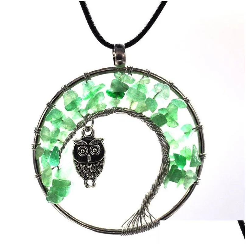 Pendant Necklaces Tree Of Life Owl 7 Chakra Crystal Natural Stone Necklace Pendant Women Necklaces Fashion Jewelry Will And Drop Deliv Dhf1R