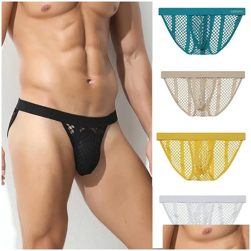 underpants mesh men briefs panties summer underwear male g-string thong solid convex pouch breathable comfort underpant