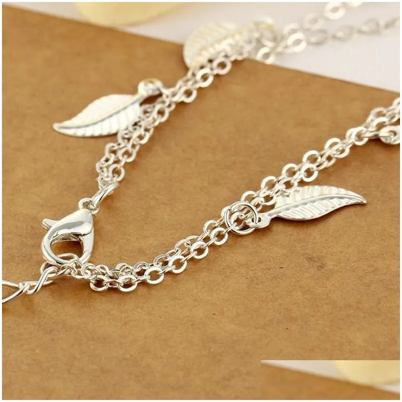 Pendant Necklaces Wholesale Gold Plated Ankle Chain Little Leaf Pendant Adjustable Bracelet Anklets For Drop Delivery Jewelry Necklace Dhgmv