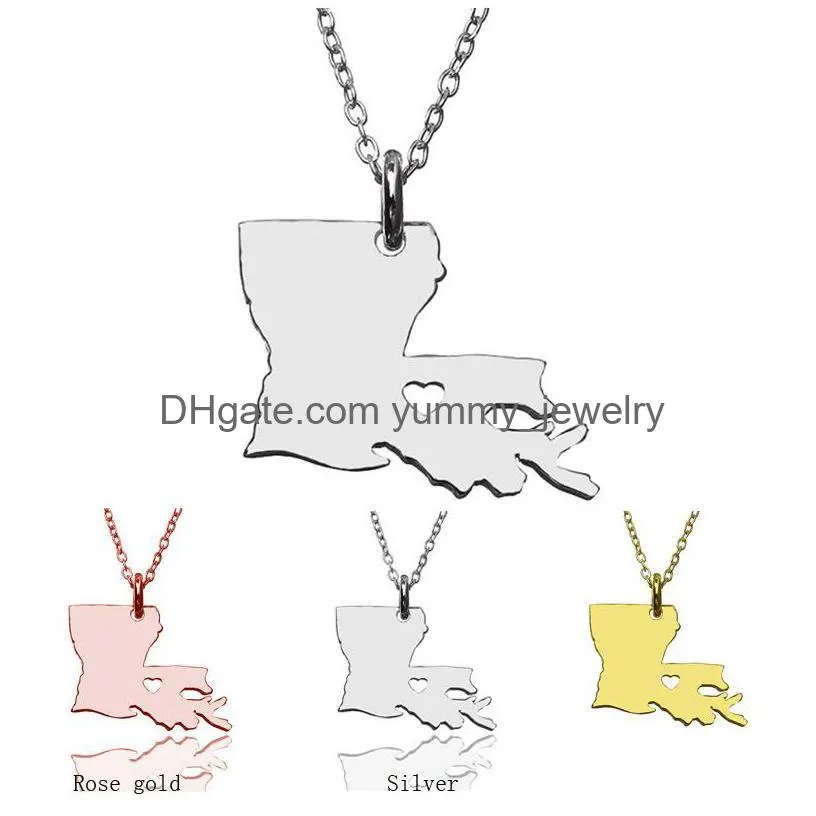 Pendant Necklaces New America 50 State Map Pendant Necklaces With Heart Diy Pendent Necklace Stainless Steel Fashion Jewelry  Drop Dhiea