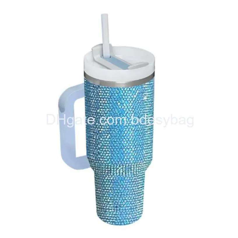 commuter travel mugs 50pcs 40oz handle insated with lids and sts stainless steel coffee tumbler termos cups inlaid rhinestones that
