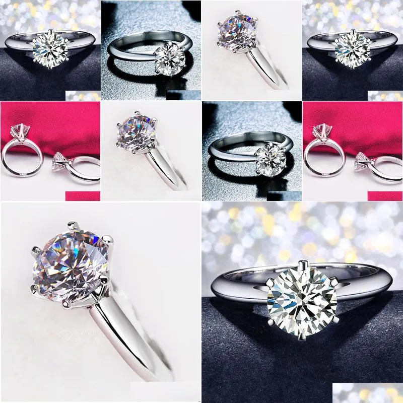 Band Rings Six-Claw Simation Womens Diamond Ring Platinum Plated Wedding 1.5 Karat Zircon Drop Delivery Jewelry Ring Dhu5H