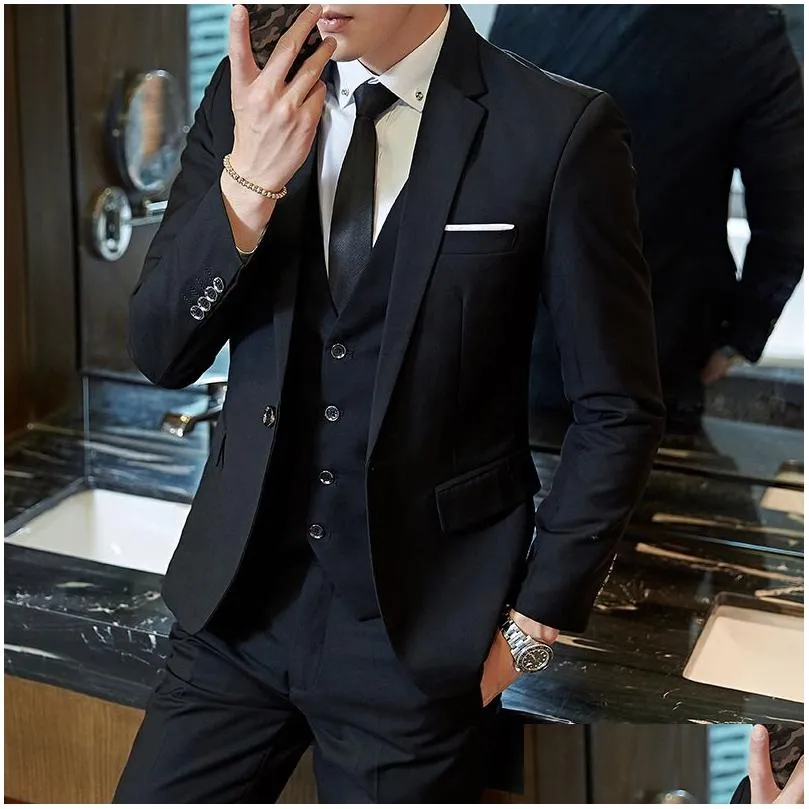 2019 mens fashion slim suits mens business casual clothing groomsman three-piece suit blazers jacket pants trousers vest sets
