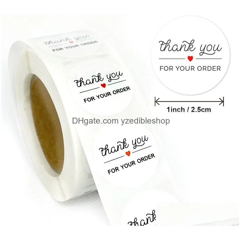 wholesale 500 pcs/roll round thank you for ordering labels sticker store gift white label stickers